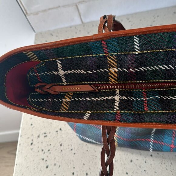 DOONEY & BOURKE Multicolored Leather Plaid Shopper Tote Shoulder Handbag Top Zip - Picture 12 of 16